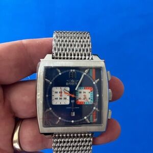 Invicta Silver Mesh Watch with Blue and Orange Dial